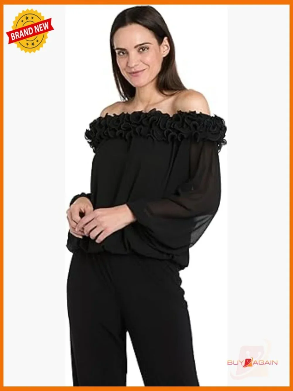 Chiffon Blouse with Cold Shoulder Long Sleeves Blouson Fit